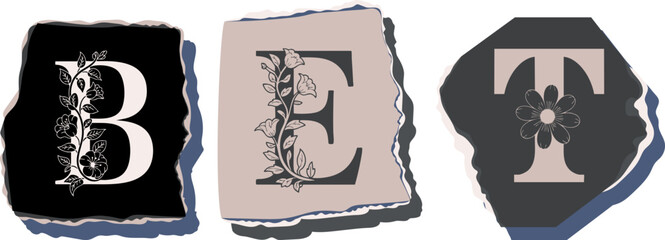 BET Floral Typography of a Concept Word � Elegant Torn Paper Letter Design