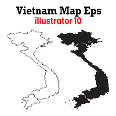 Vietnam Map Vector Outline in Black and White for Geographic or Travel Design Projects