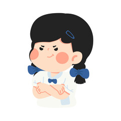 Cartoon Illustration of Smirking School Girl
