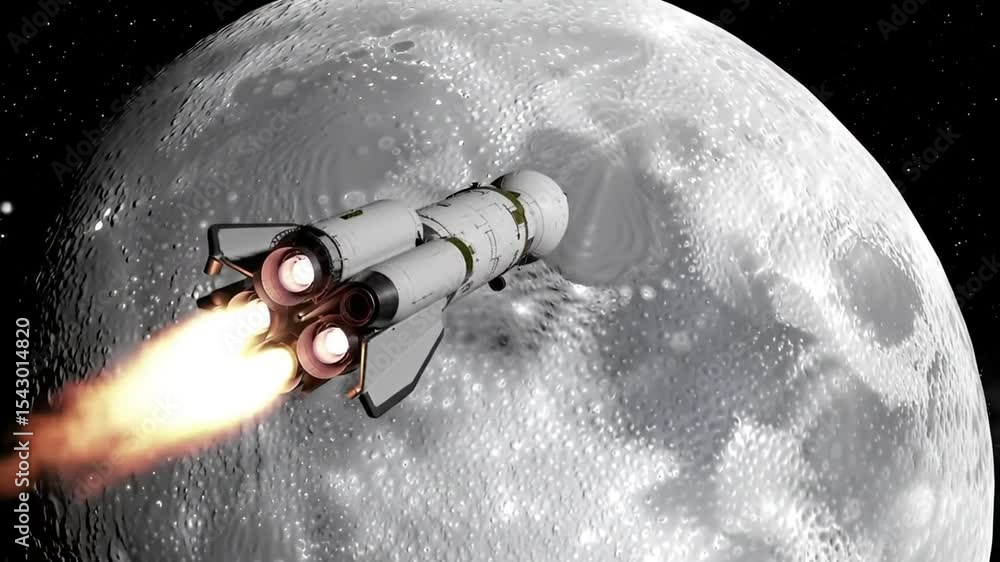 Poster rocket soars past the moon in a captivating space adventure animation sequence