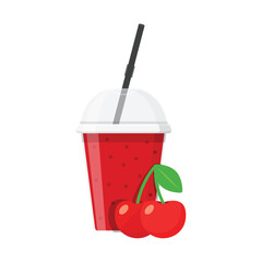 Fototapeta premium Cherry juice collection in flat style. Cherries drink vector illustration on isolated background. Healthy cocktail sign business concept.