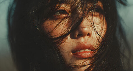 美しい髪が靡いているアジア人女性