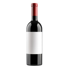 Red wine bottle with white label presented on a clean Transparent background for elegant displays and promotions, red wine bottle with white label isolated on PNG background