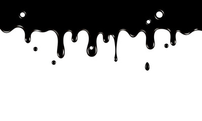 Abstract black paint drips on a white background. Creates a rough texture and dramatic contrast, adding an artistic and modern touch