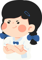 Cartoon Illustration of Smirking School Girl