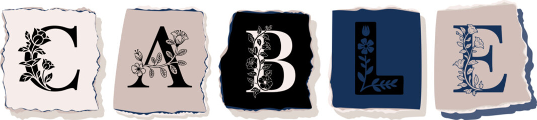 CABLE Floral Typography of a Concept Word � Elegant Torn Paper Letter Design