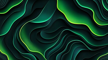 Obraz premium Abstract wavy shapes in vibrant green and dark tones