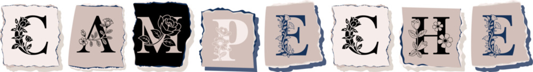 CAMPECHE Floral Typography of a Mexican State � Elegant Torn Paper Letter Design