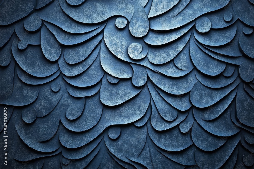 Poster intricate surface with deep blue tones and curving shapes for a visually engaging design pattern