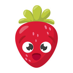 Obraz premium Surprised cartoon strawberry with green leaves isolated on white background. Funny fruit character illustration for design and print