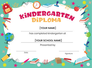 Kindergarten diploma certificate template design