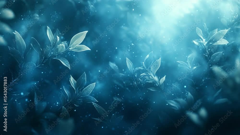 Poster serene botanical dreamscape: delicate leaves bathed in a soft, ethereal light create a sense of tran