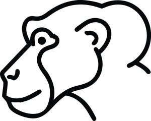 Minimalist outline shows monkey's serene profile against a white backdrop, simple line art