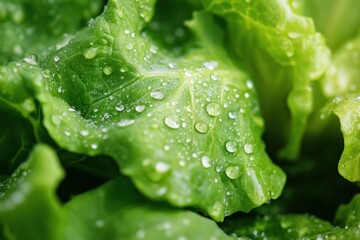 Macro shot of dew-covered lettuce leaf with warning signs of pesticide molecules embedded