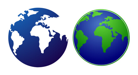 Hemispheres of the earth with continents. Vector world map set. World map in circle shape. Globe collection. World map in modern and simple style. Earth map, isolated on white background. Globe web ic