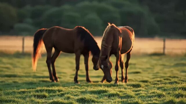 Elegant horse breeding in tranquil green pasture