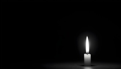 Single White Candle Flame in Darkness &ndash; Peaceful Spiritual Glow Concept


