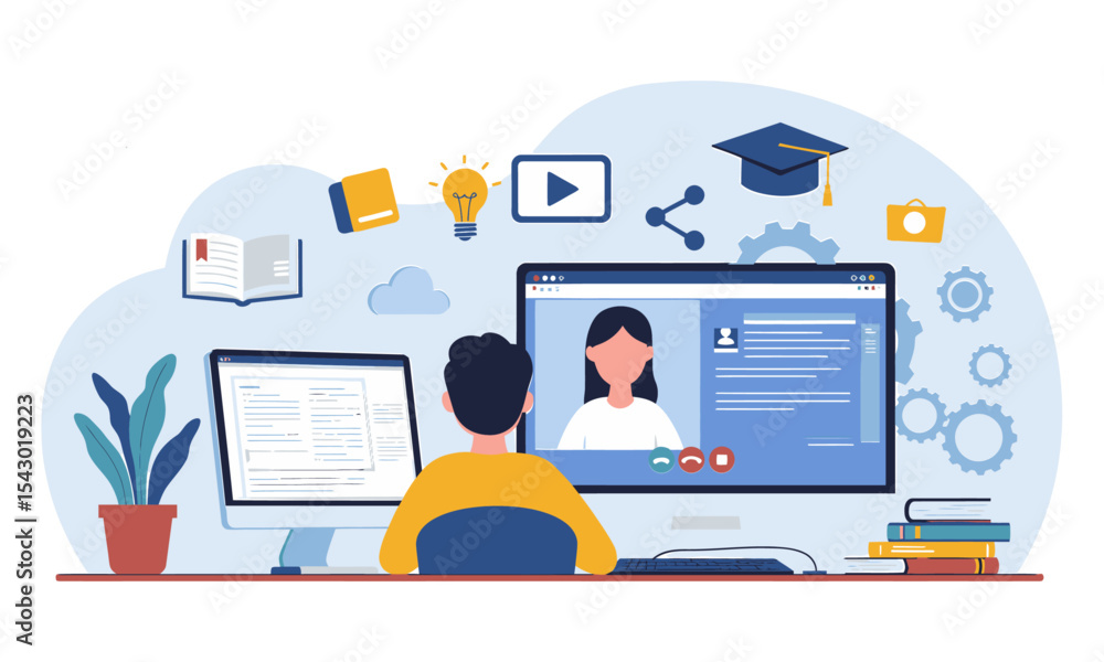 Fototapete student engaged in online learning and virtual class. this image effectively conveys the concept of 