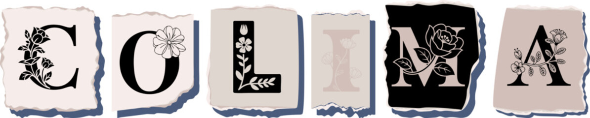 COLIMA Floral Typography of a Mexican State � Elegant Torn Paper Letter Design