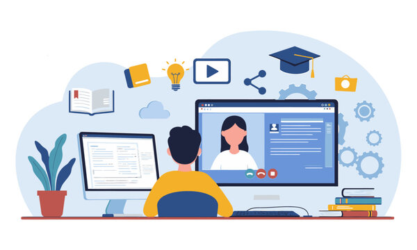 Student Engaged in Online Learning and Virtual Class. This image effectively conveys the concept of remote education, e-learning, and virtual classrooms.