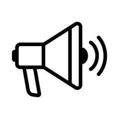 Megaphone icon with sound waves in outline style.