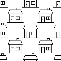 Seamless pattern of house icons in outline style
