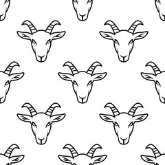 Seamless goat head pattern in outline style