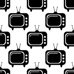 Seamless pattern retro television pattern in black and white