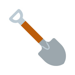 Flat style shovel icon with wooden handle. Garden spade.