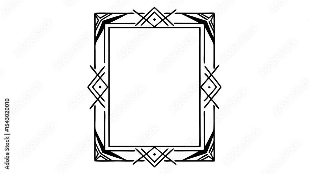 Poster elegant art deco style frame with geometric patterns and a classic square border in black and white 