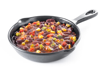 Mexican chilli beans with vegetables isolated on white background