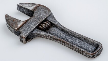 Rusty Adjustable Wrench On White Background