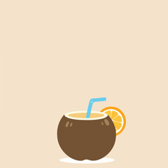 Tropical Coconut Drink with Orange Slice and Blue Straw