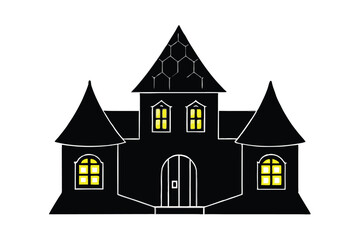 Dark Fairytale House with Glowing Windows Vector Illustration