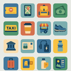 Flat Design Travel and Vacation Icon Set