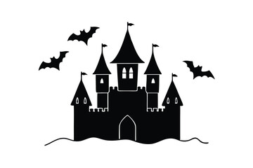 Haunted Castle with Flying Witches Vector Illustration Scene