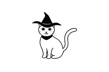 Adorable Cartoon Cat Wearing a Witch Hat on White Background