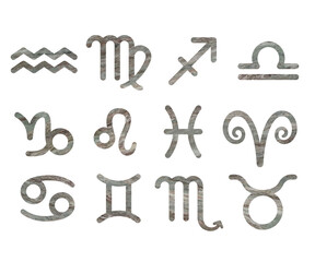 The 1 of 12 zodiac symbols have grey marble texture.	
