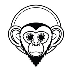 Black and white monkey face displays sharp beard within a circular framed design