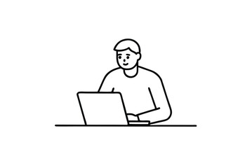 Freelancer Working at Desk with Laptop Vector Illustration