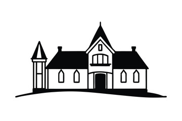 Creepy Victorian Asylum House Illustration detailed illustration depicting