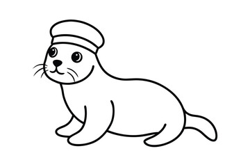 Adorable Seal Pup Wearing a Sailor Cap Illustration
