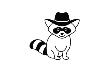 Cute Raccoon Wearing a Cowboy Hat on a White Background
