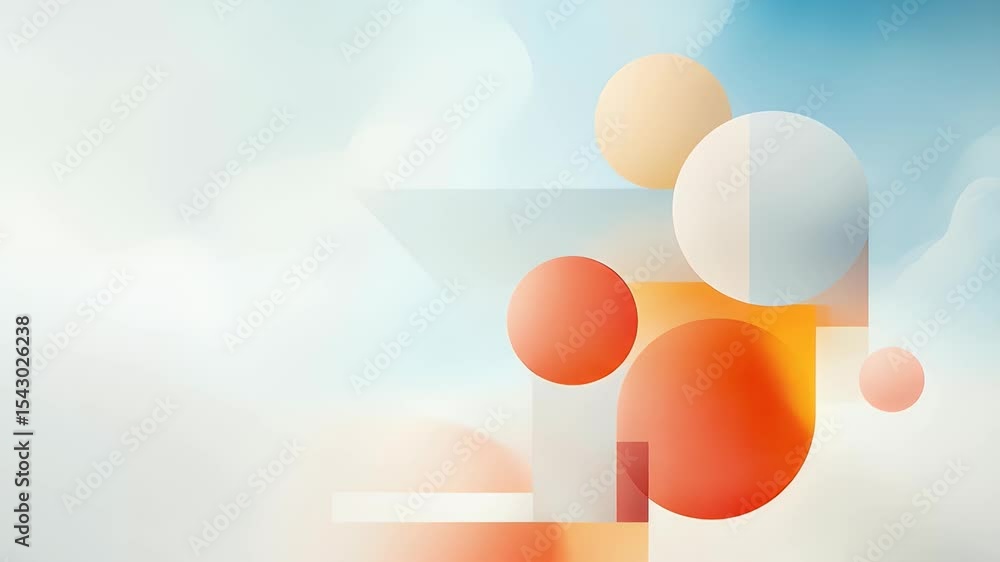 Poster abstract geometric composition with orange circles and rectangles on soft gradient background
