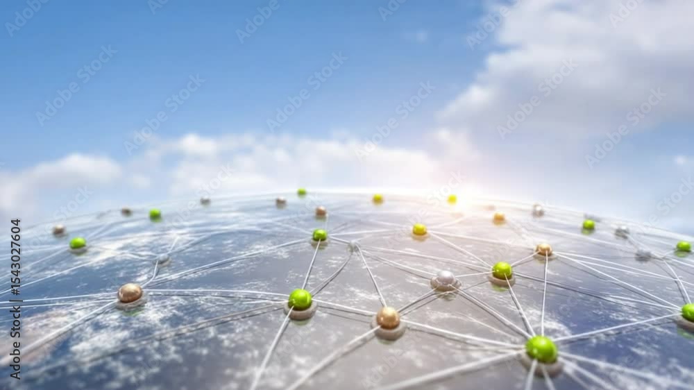 Poster global network connection: a futuristic illustration depicting a global network connecting continent