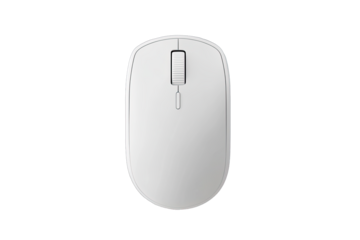 Top-down view of a plain white computer mouse