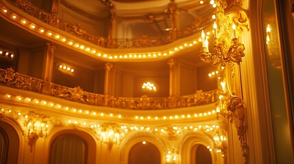 Obraz premium Ornate theater interior, golden light