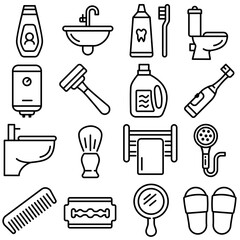 Toilet and Bathroom Essentials Icon Set Outline Style  (Part 2)