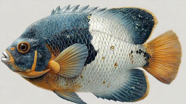 Elegant Oscar Fish Pattern: Detailed Aquatic Fauna Illustration for Backgrounds and Designs