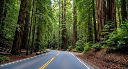 Obraz premium Beautiful Scenic Road Redwood National Forest Towering Ancient Trees